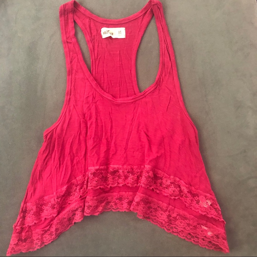 Magenta/Red Lace Trim Cropped Tank Top